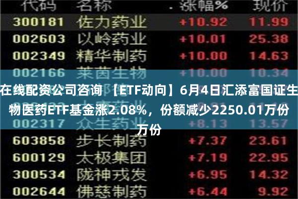 在线配资公司咨询 【ETF动向】6月4日汇添富国证生物医药ETF基金涨2.08%，份额减少2250.01万份